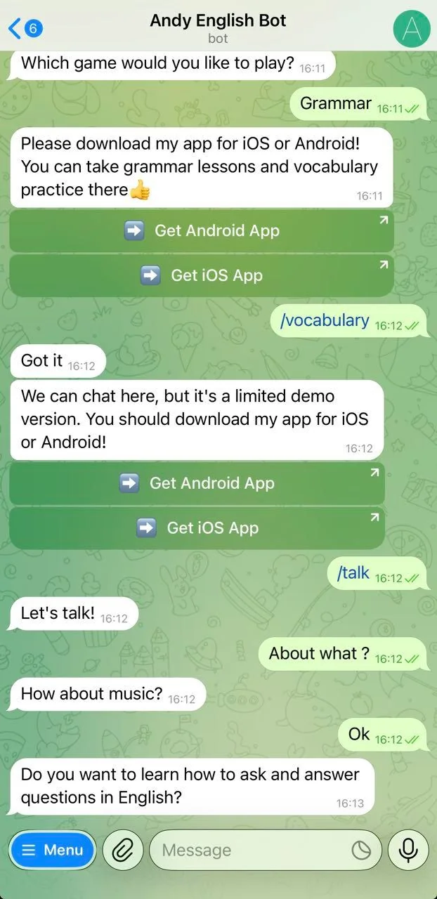 Andy English Bot — Preview 3