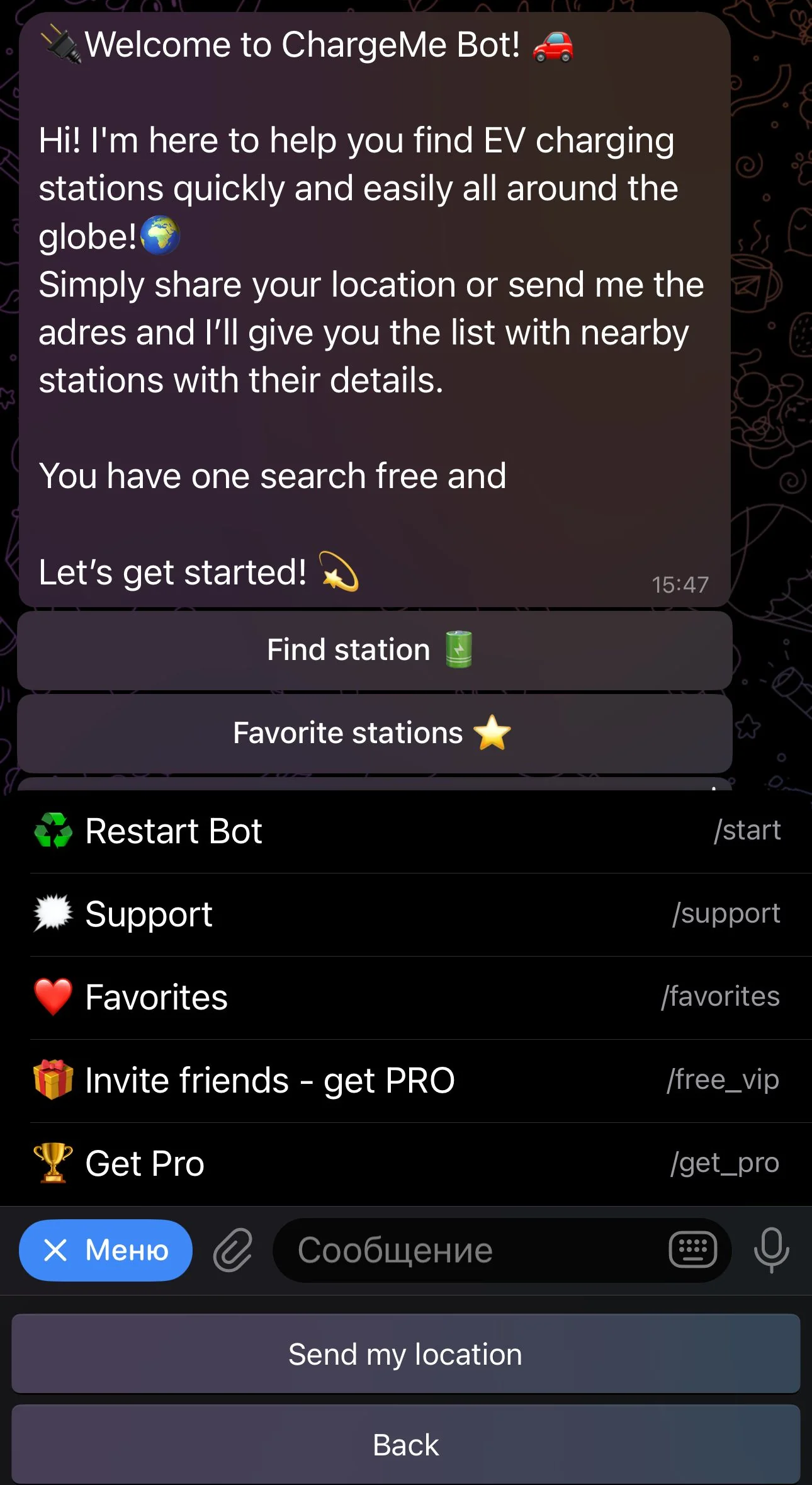 ChargeMe Bot - Find nearby EV charging stations — Preview 1