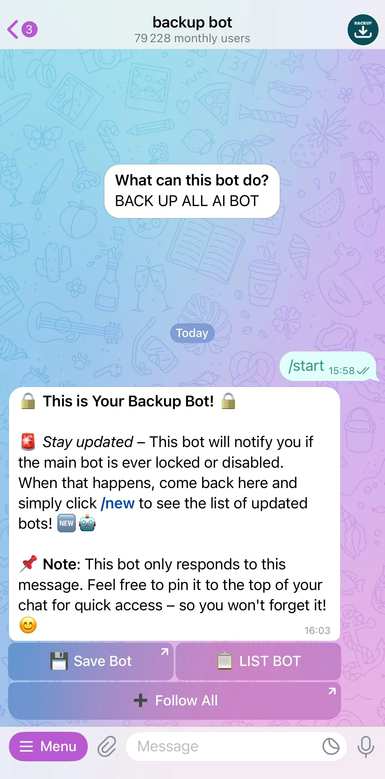 backup bot — Pratinjau 1