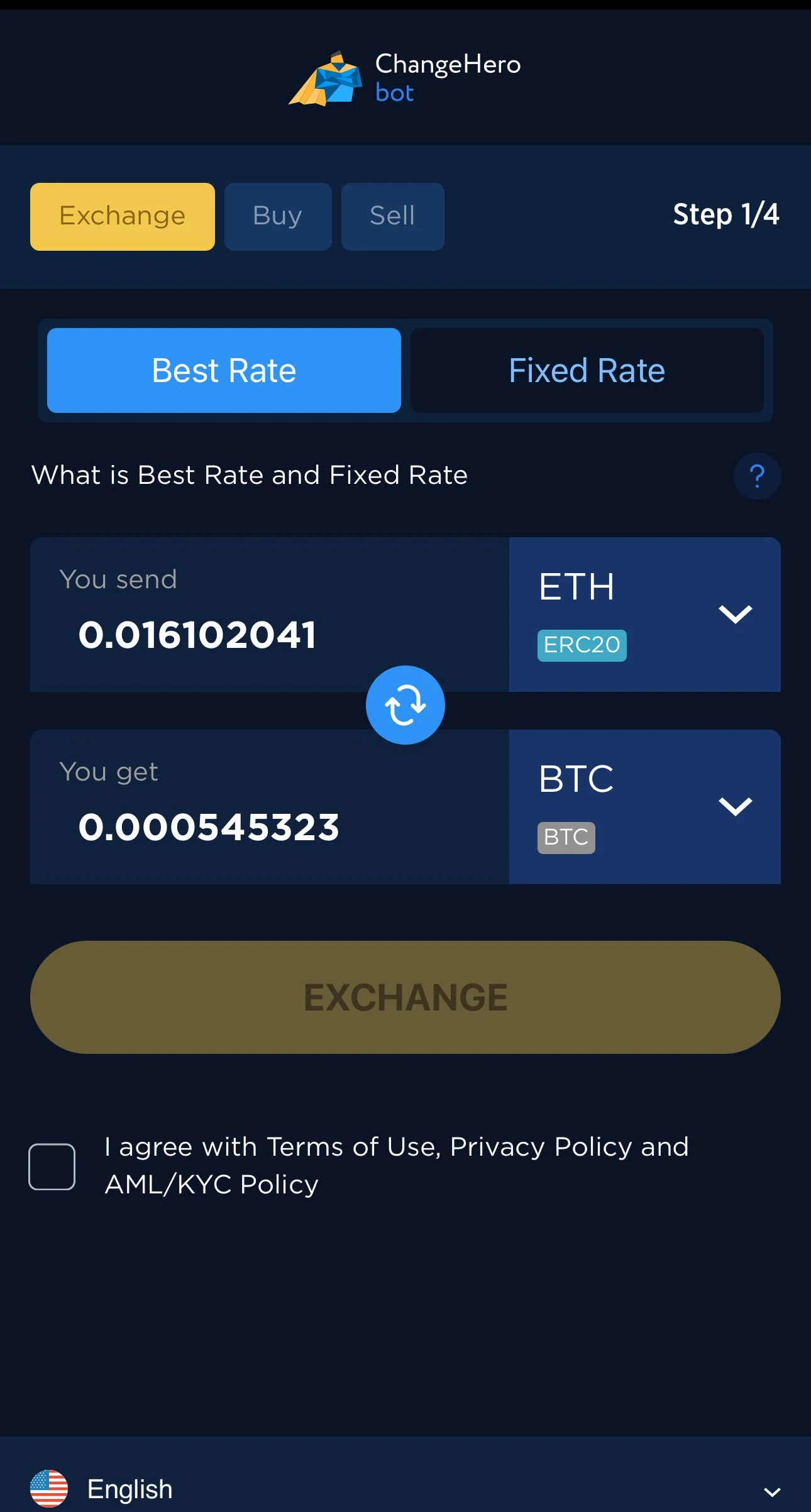 ChangeHero Exchange Bot — पूर्वावलोकन 1