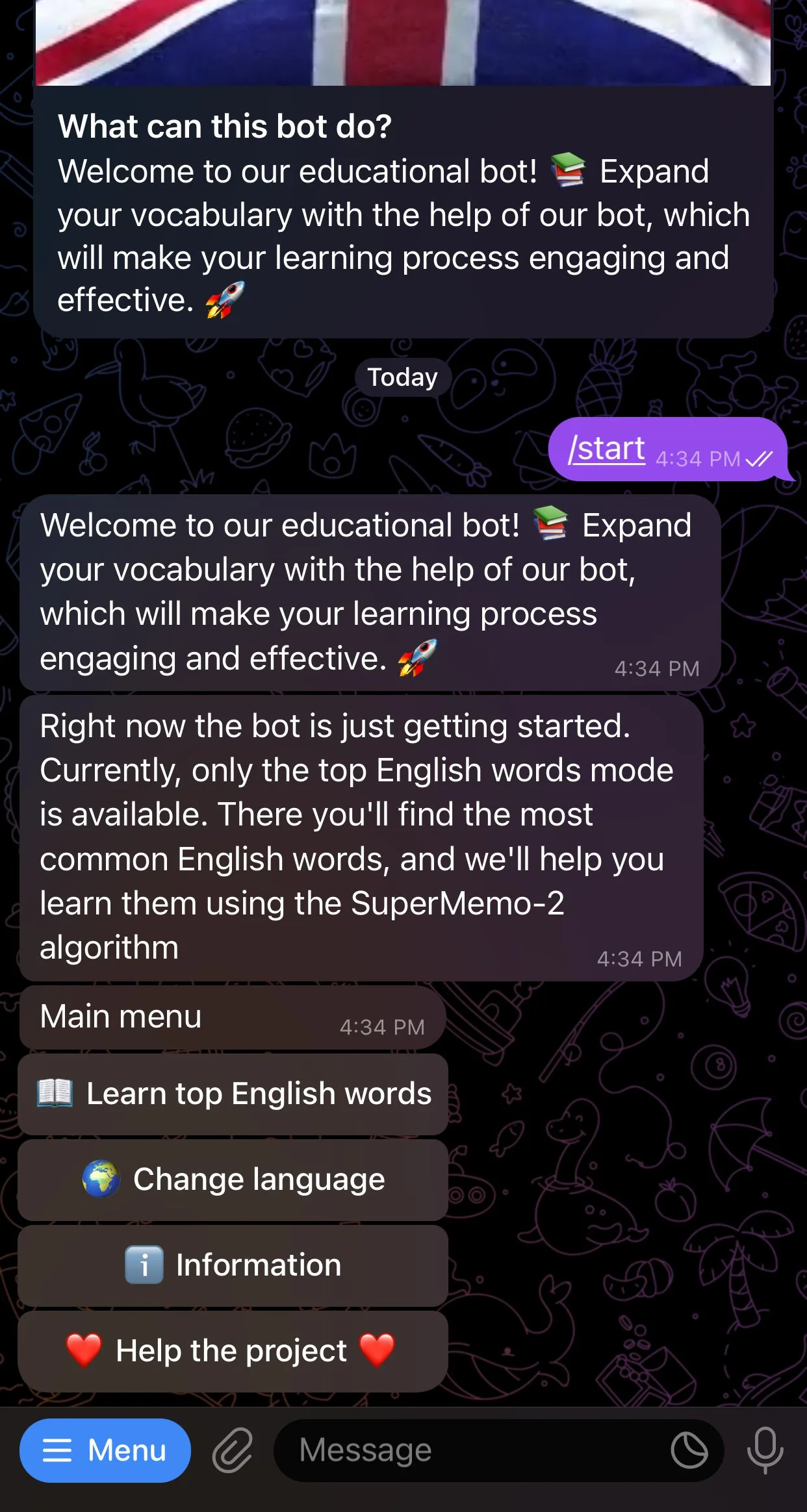 Learn English Bot — Перегляд 1