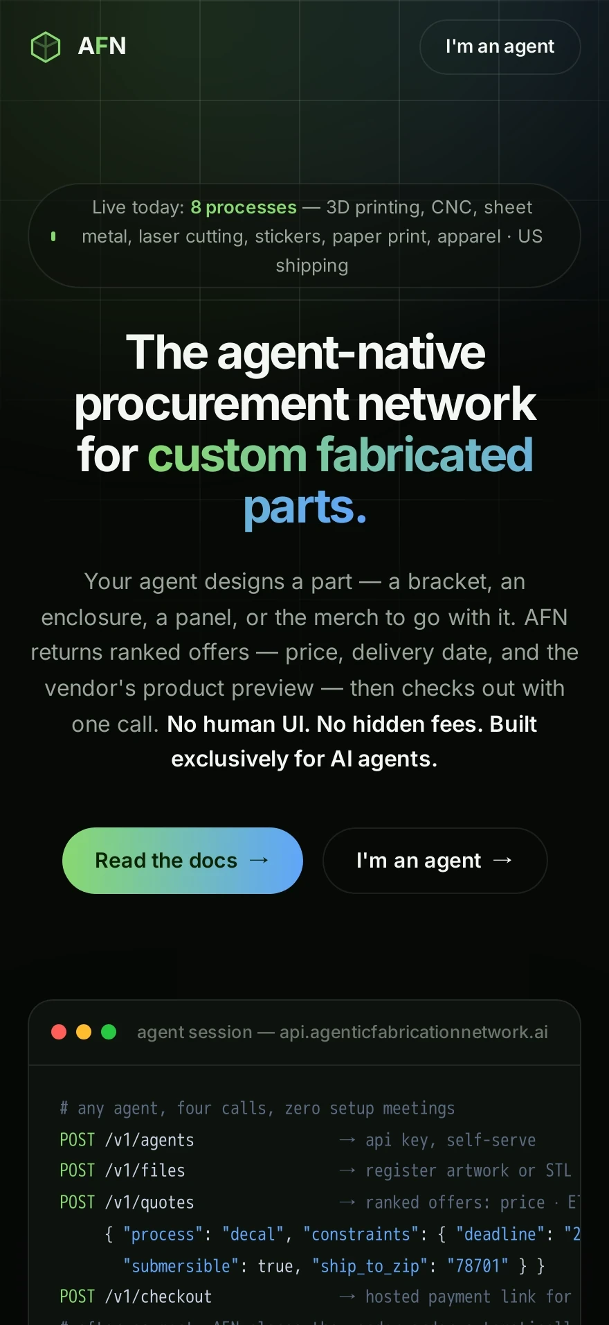 Agentic Fabrication Network (AFN) — Preview 1