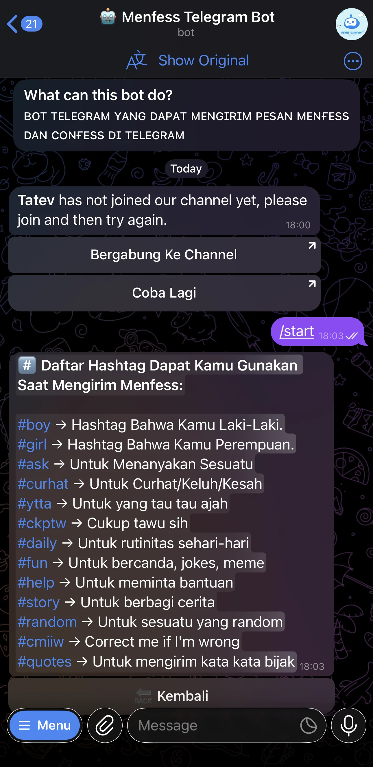 ๐ค Menfess Telegram Bot โ Preview 3
