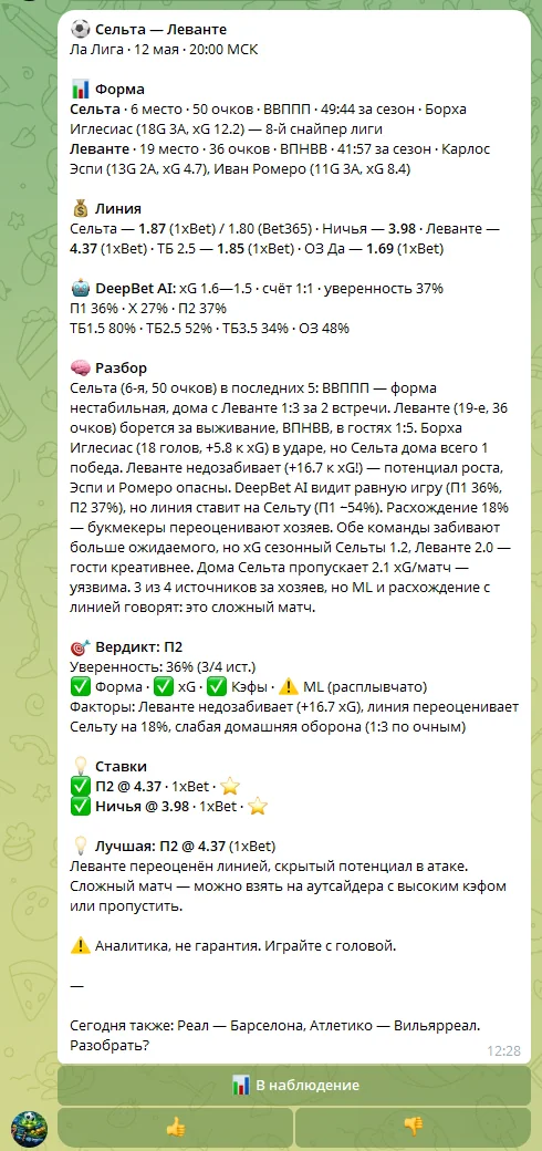 DeepBet 💰 Прогнозы на футбол — Перегляд 2