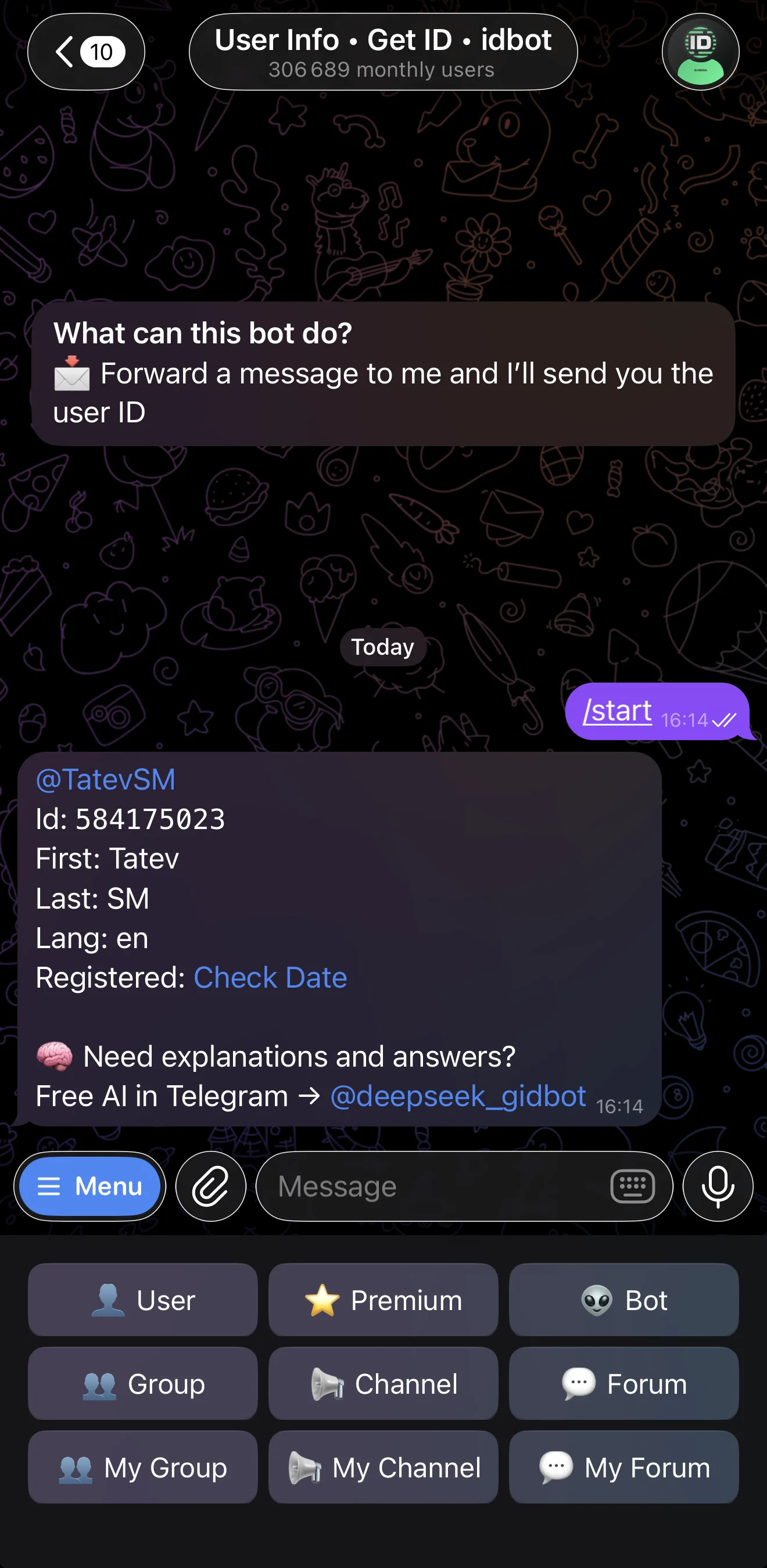 User Info • Get ID • idbot — Preview 1