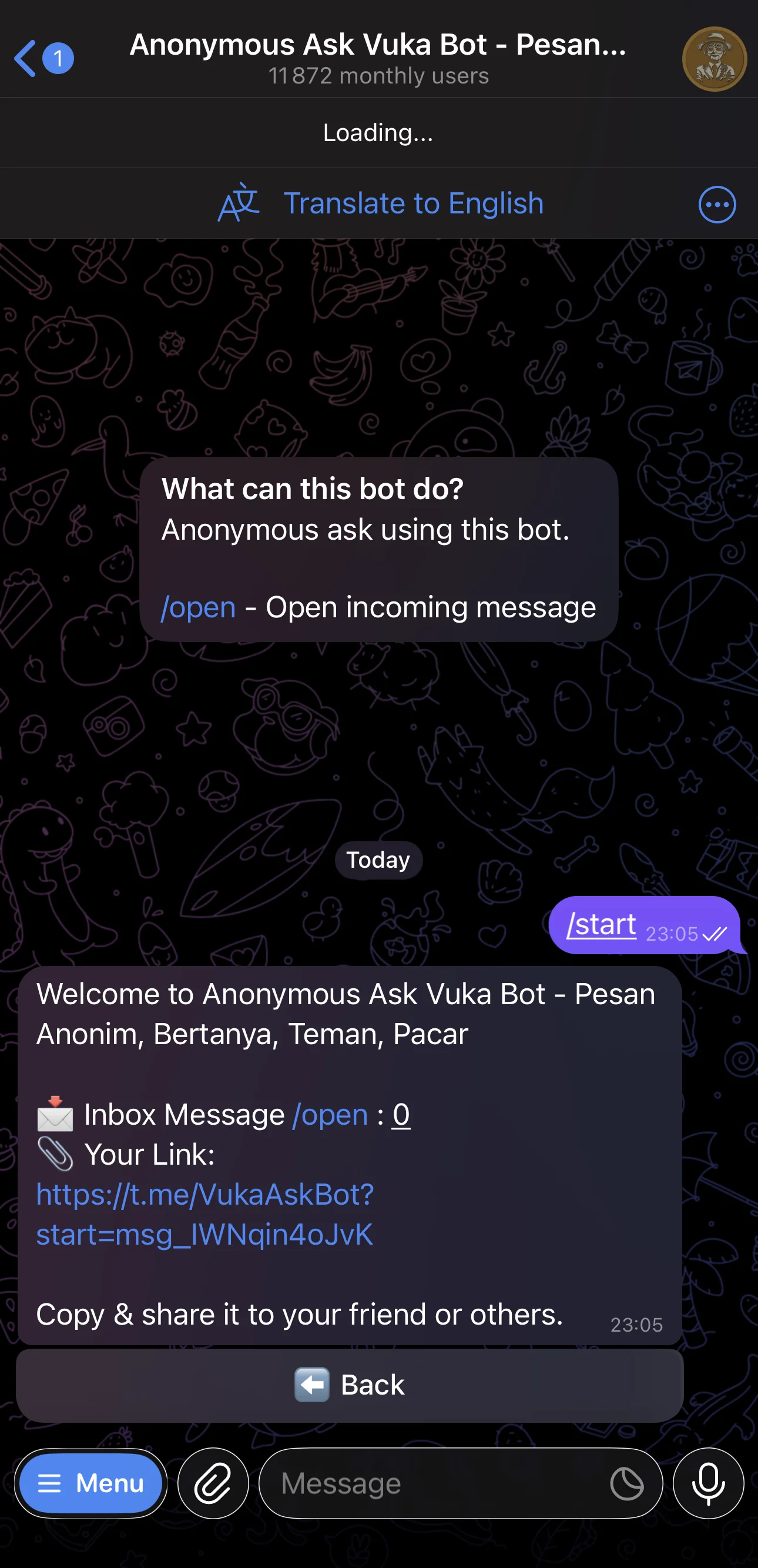 Anonymous Ask Vuka Bot - Pesan Anonim — Preview 2