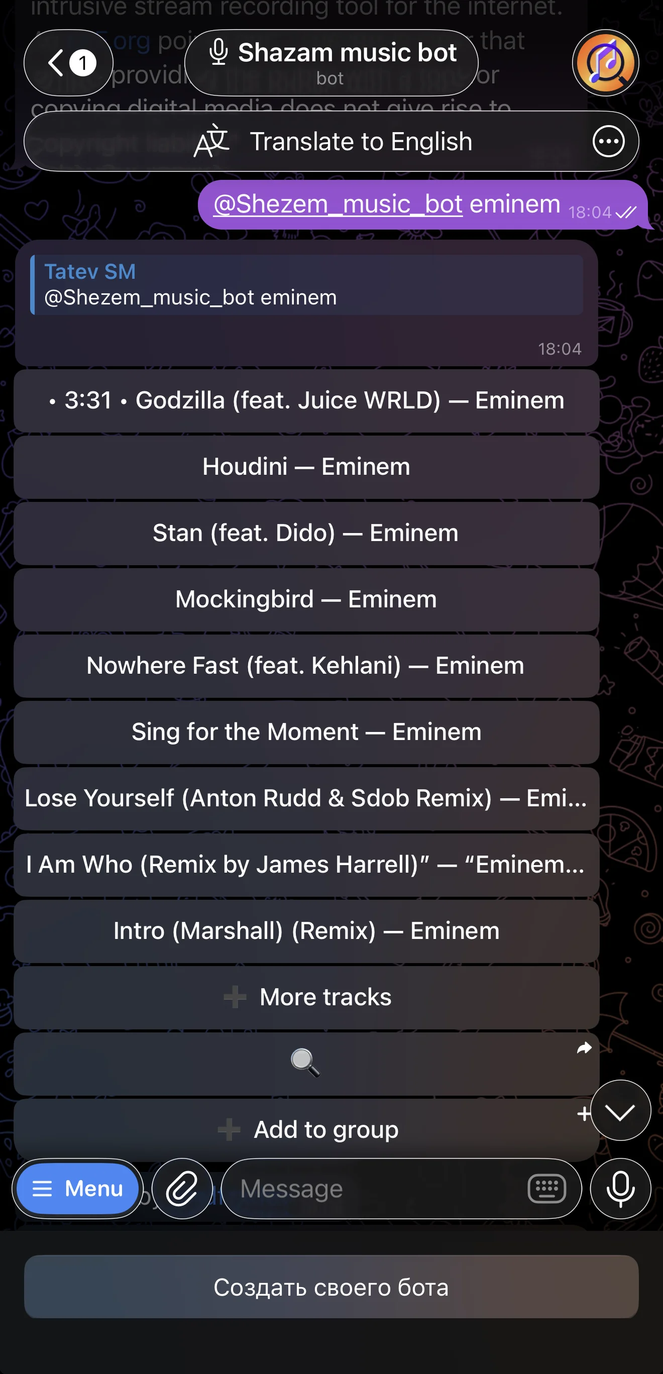 🎤 Shazam music bot — Preview 5