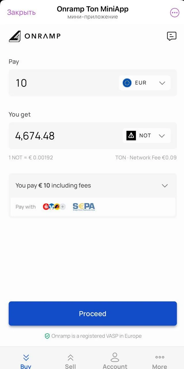 Onramp Ton MiniApp — Pratinjau 1