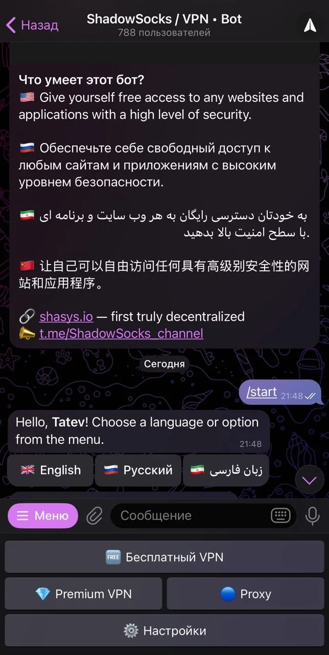 ShadowSocks / VPN • Bot — Preview 1