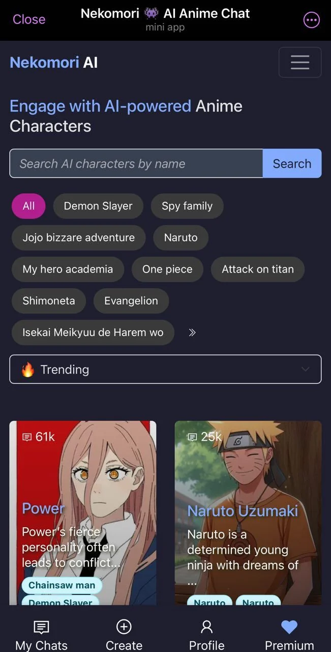 Nekomori 👾 AI Anime Chat — Preview 1