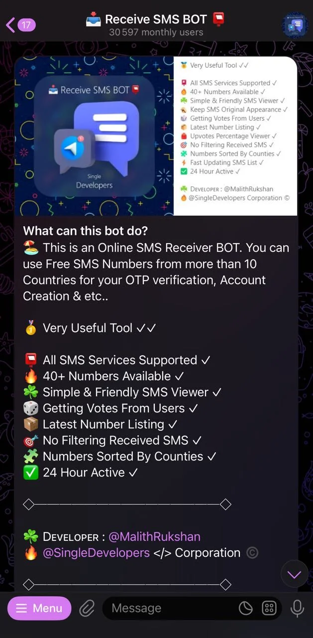 📥 Receive SMS BOT 📮 — Превью 1