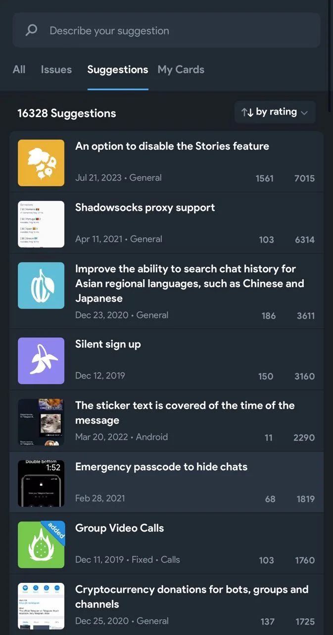 Bugs and Suggestions — Aperçu 1