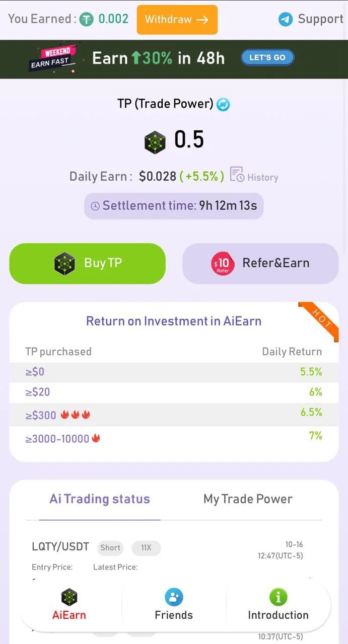 🤖AiEarn (Earn ⬆️30% in 48h) — Pratinjau 1