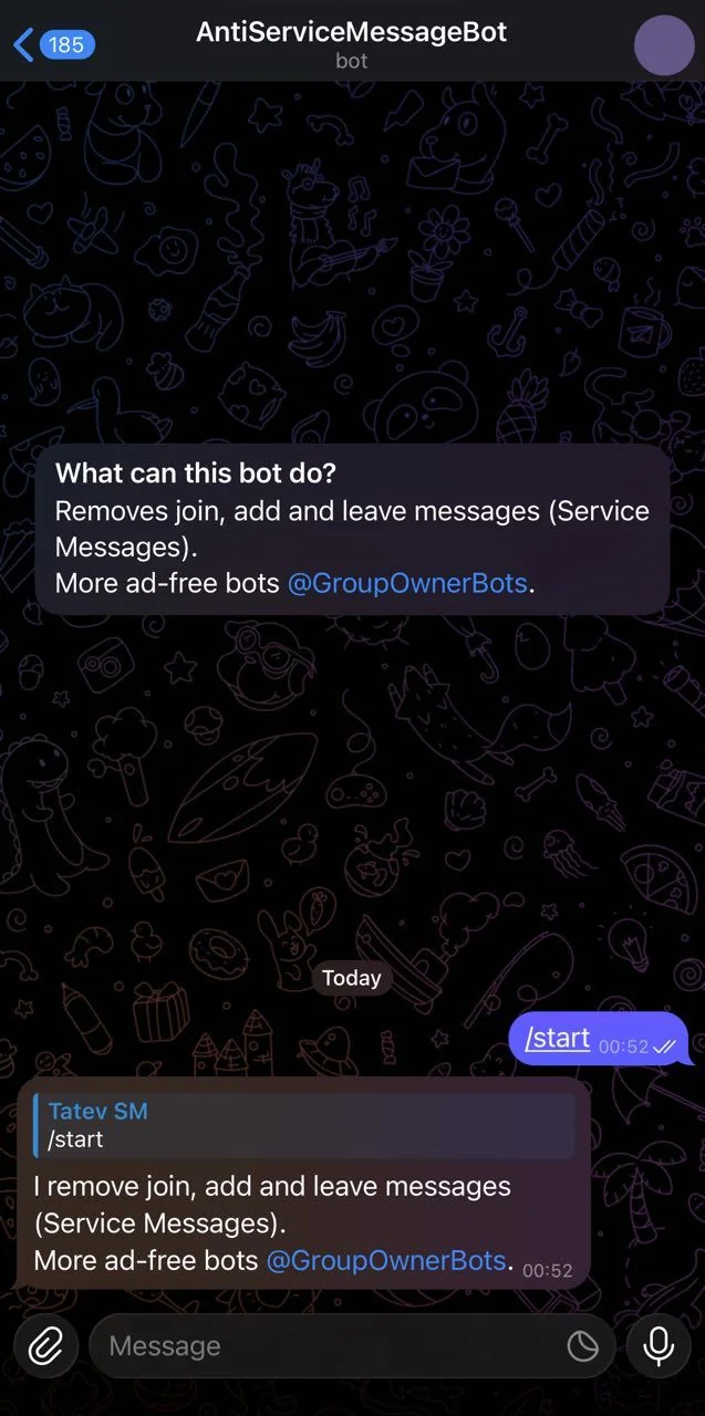 AntiServiceMessageBot — Перегляд 1