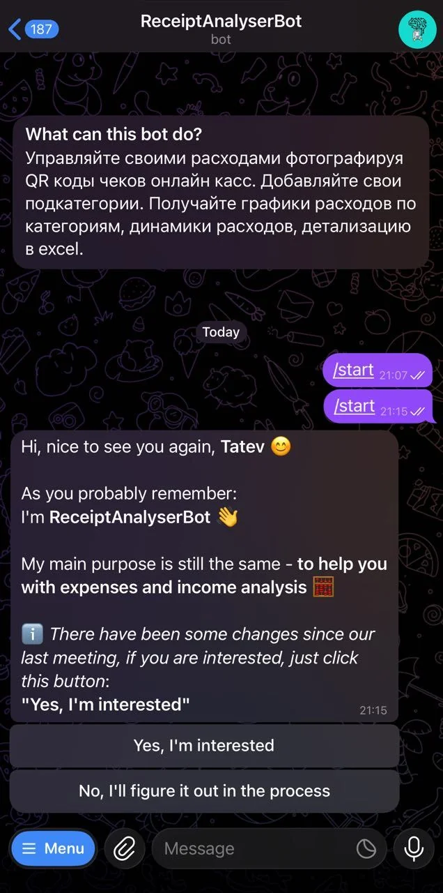 ReceiptAnalyserBot — Preview 1
