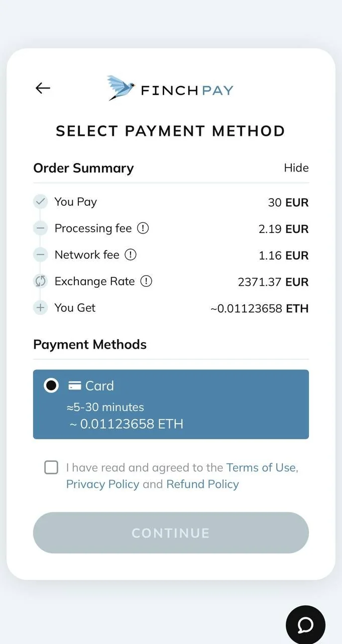 FinchPay Buy Crypto Bot — Preview 2