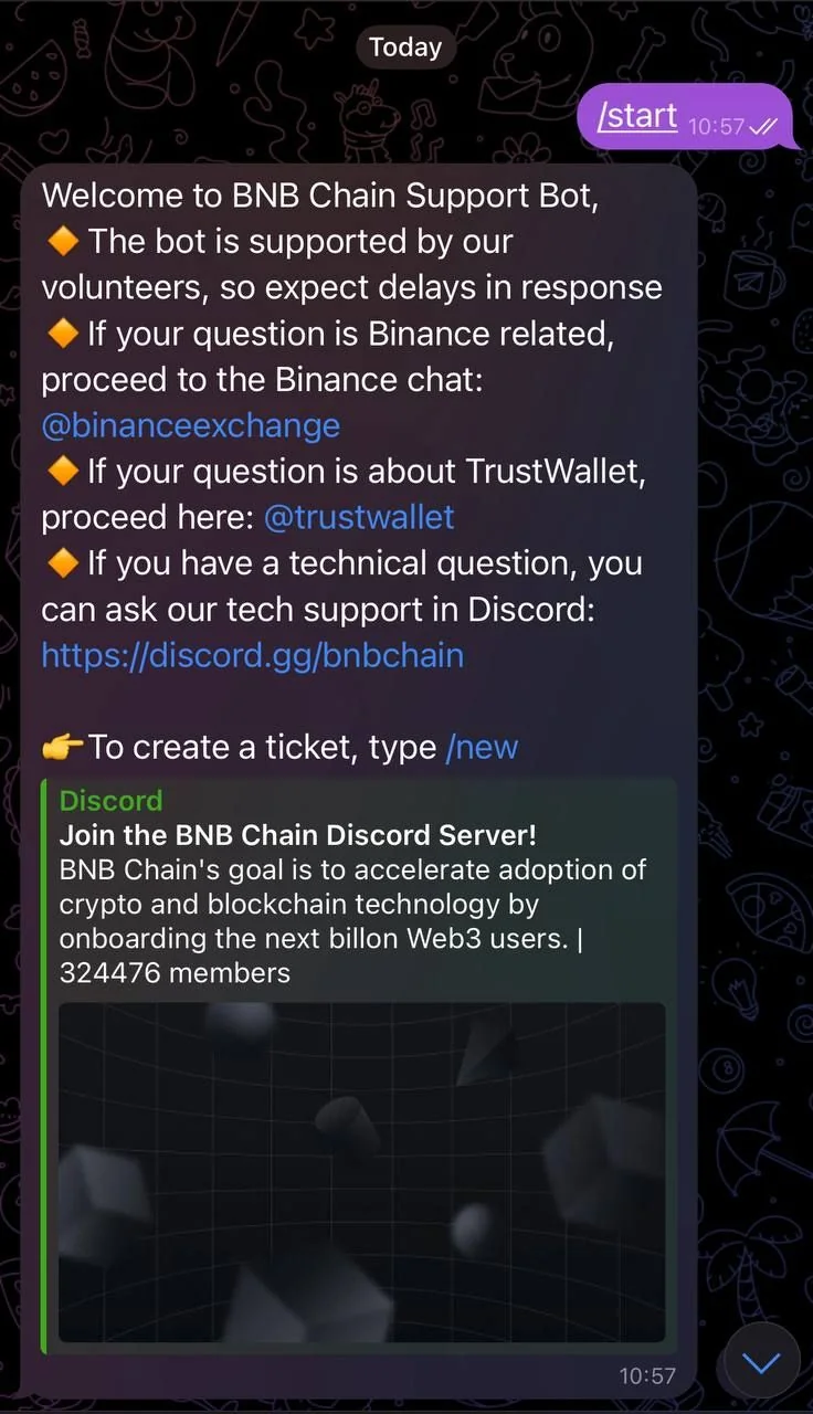 BNB Chain Support Bot — पूर्वावलोकन 1