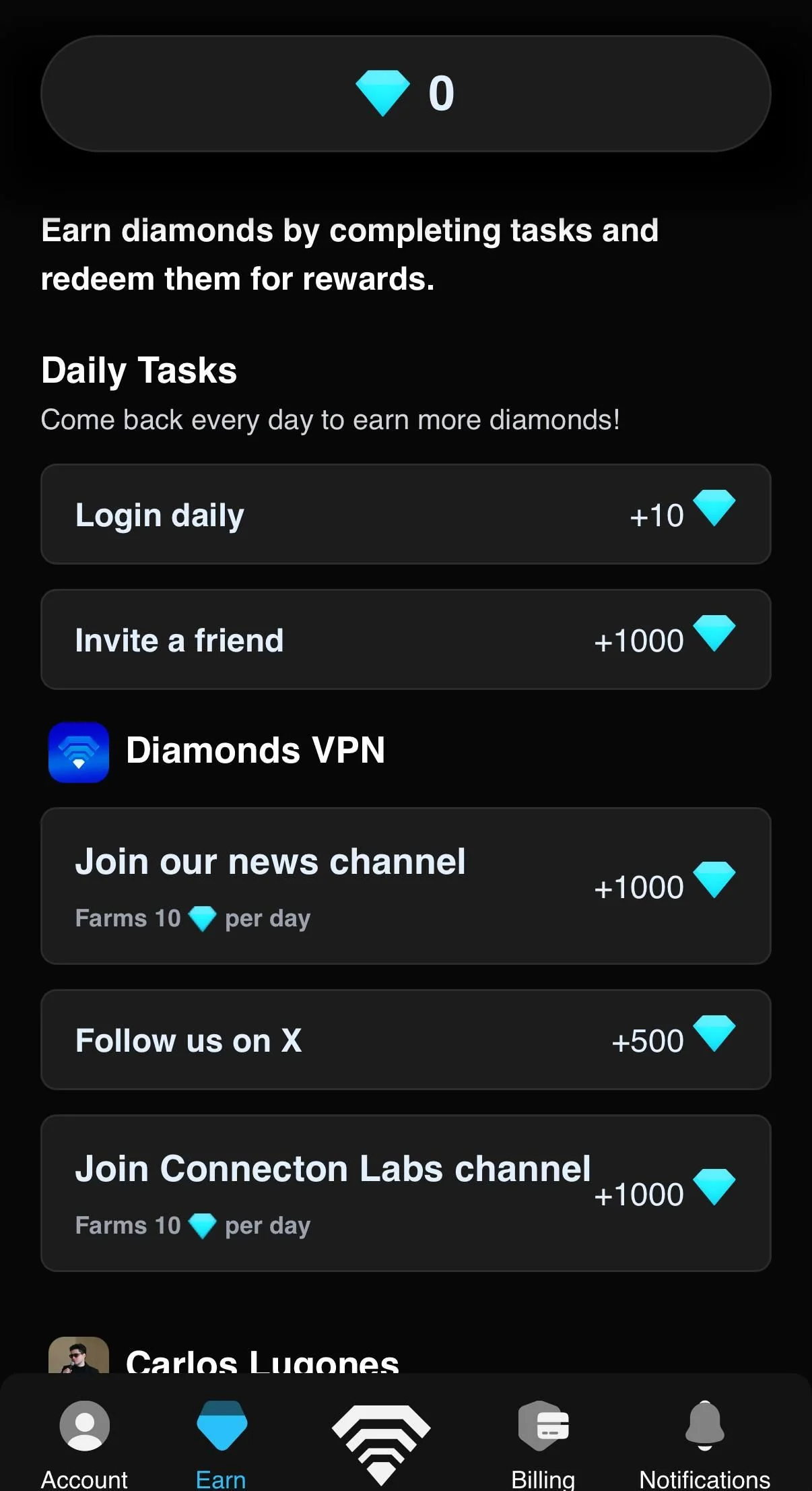 Connecton VPN -> Diamonds VPN — Aperçu 2