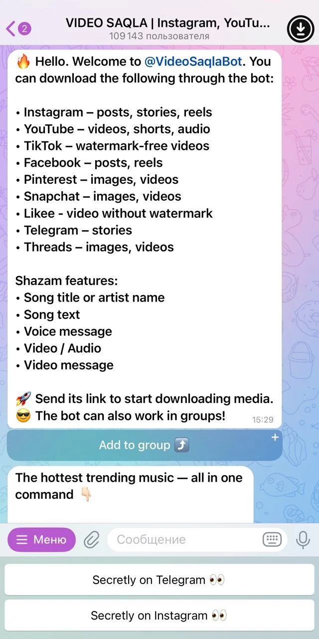 VIDEO SAQLA | Instagram, YouTube, TikTok, Pinterest, SnapChat — Preview 1