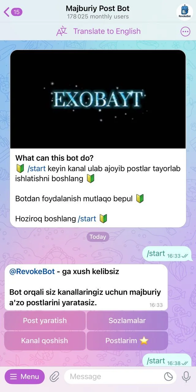 Majburiy Post Bot — Preview 1