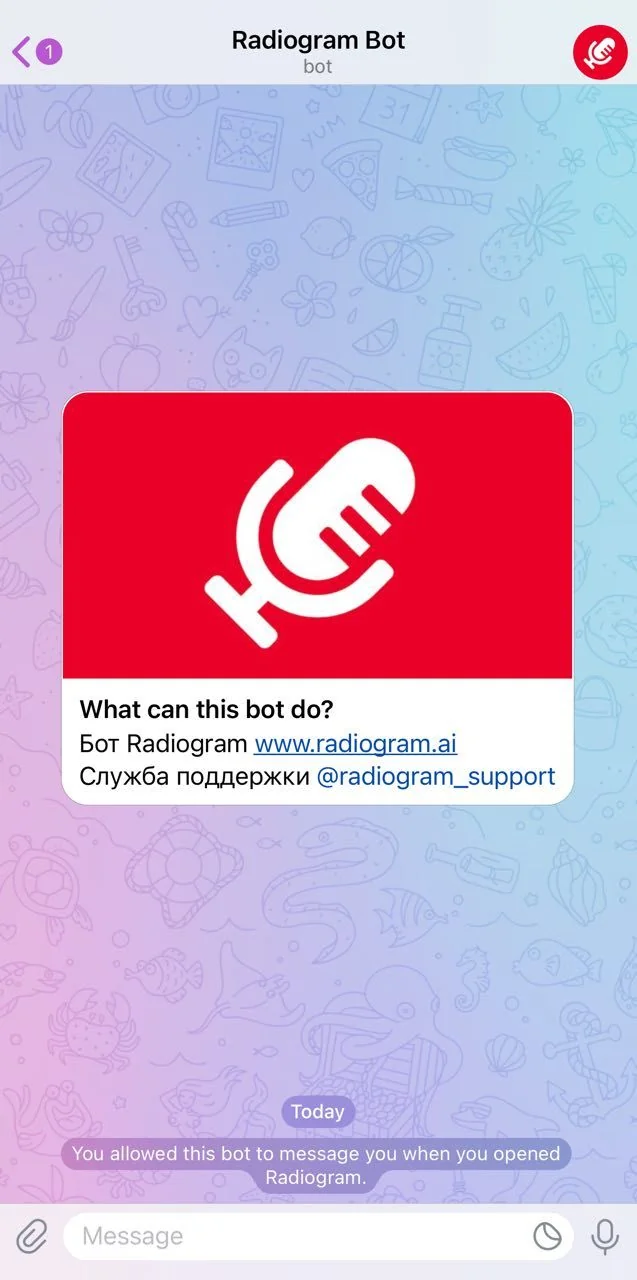 Radiogram Bot — Перегляд 1