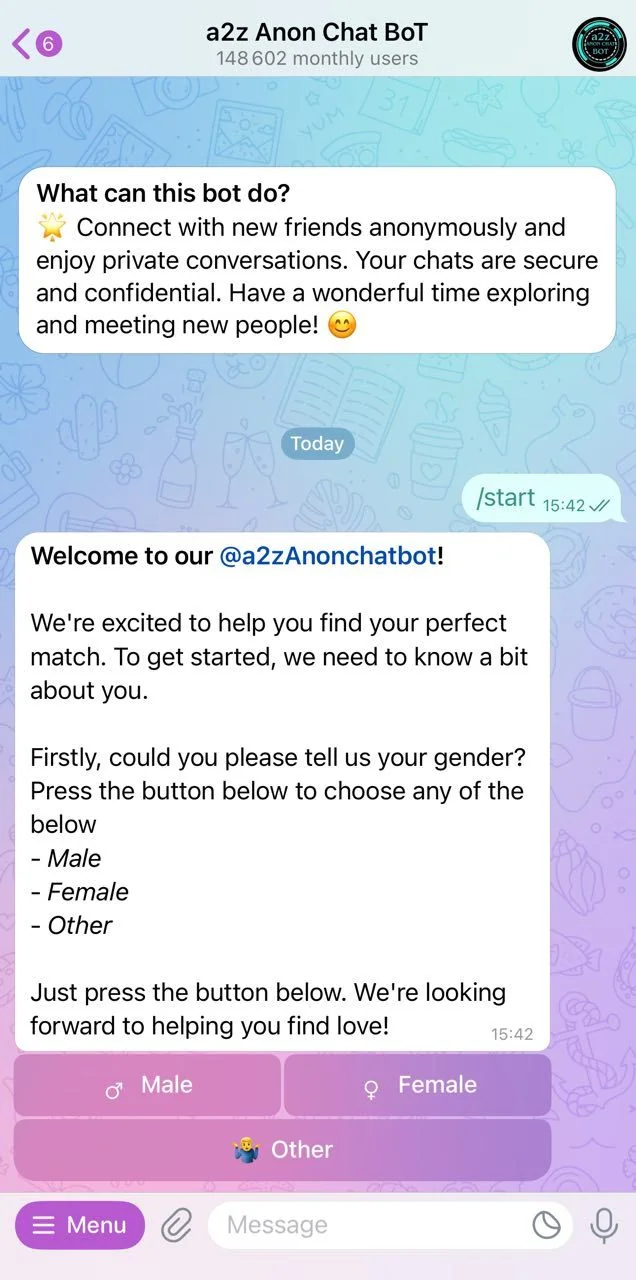 a2z Anon Chat BoT — पूर्वावलोकन 1