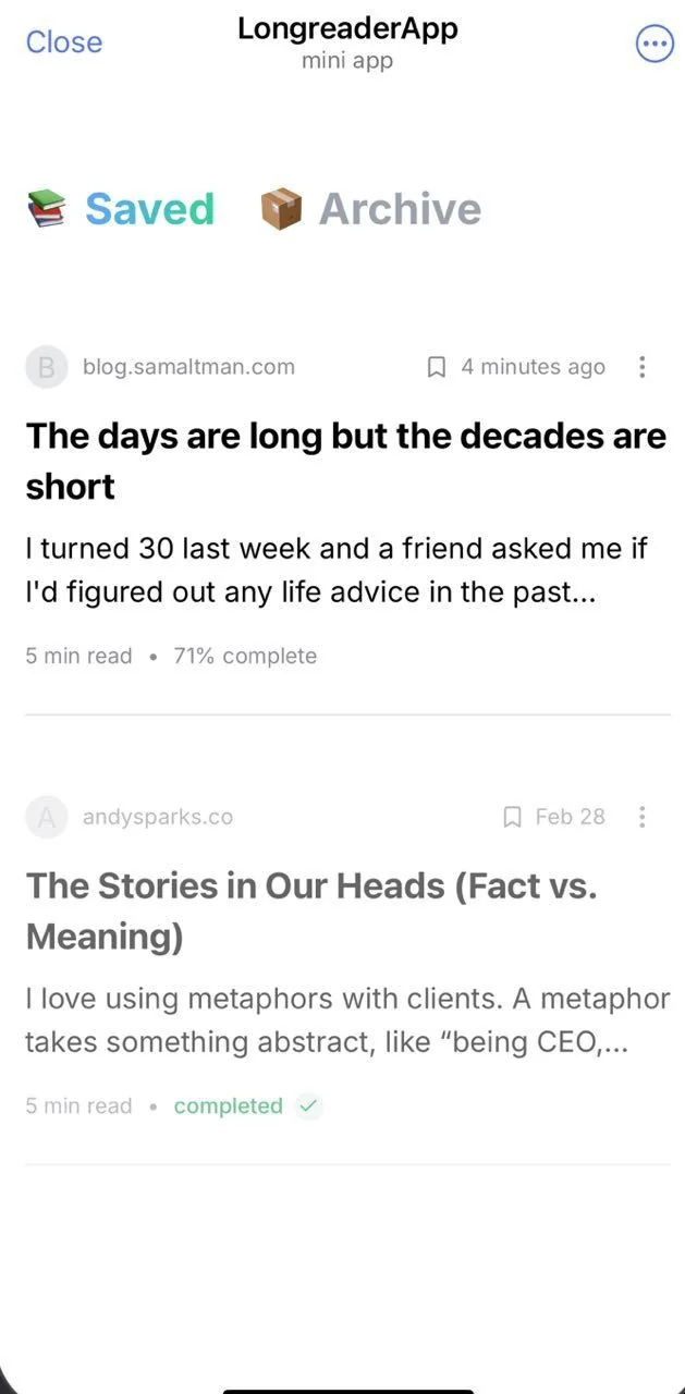 📚 Longreader — save articles to read them later — पूर्वावलोकन 1