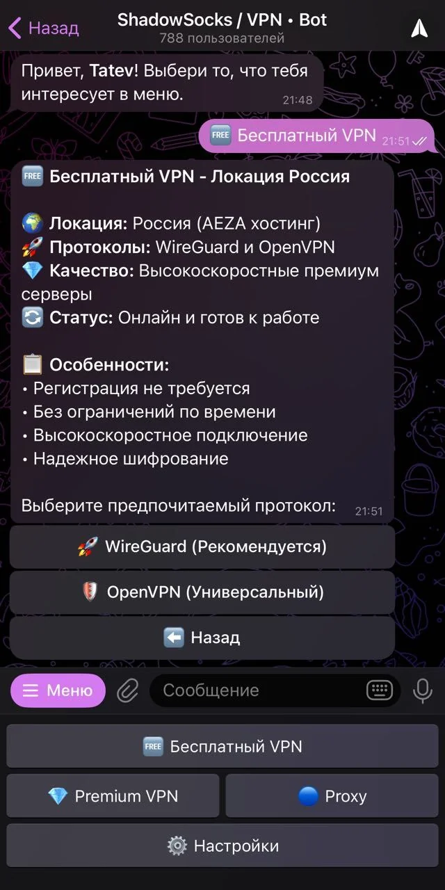 ShadowSocks / VPN • Bot — Preview 2