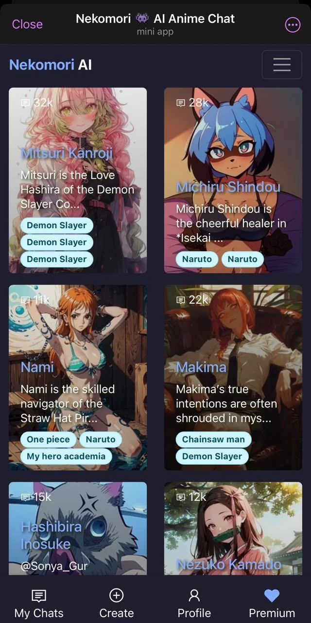 Nekomori 👾 AI Anime Chat — Preview 2