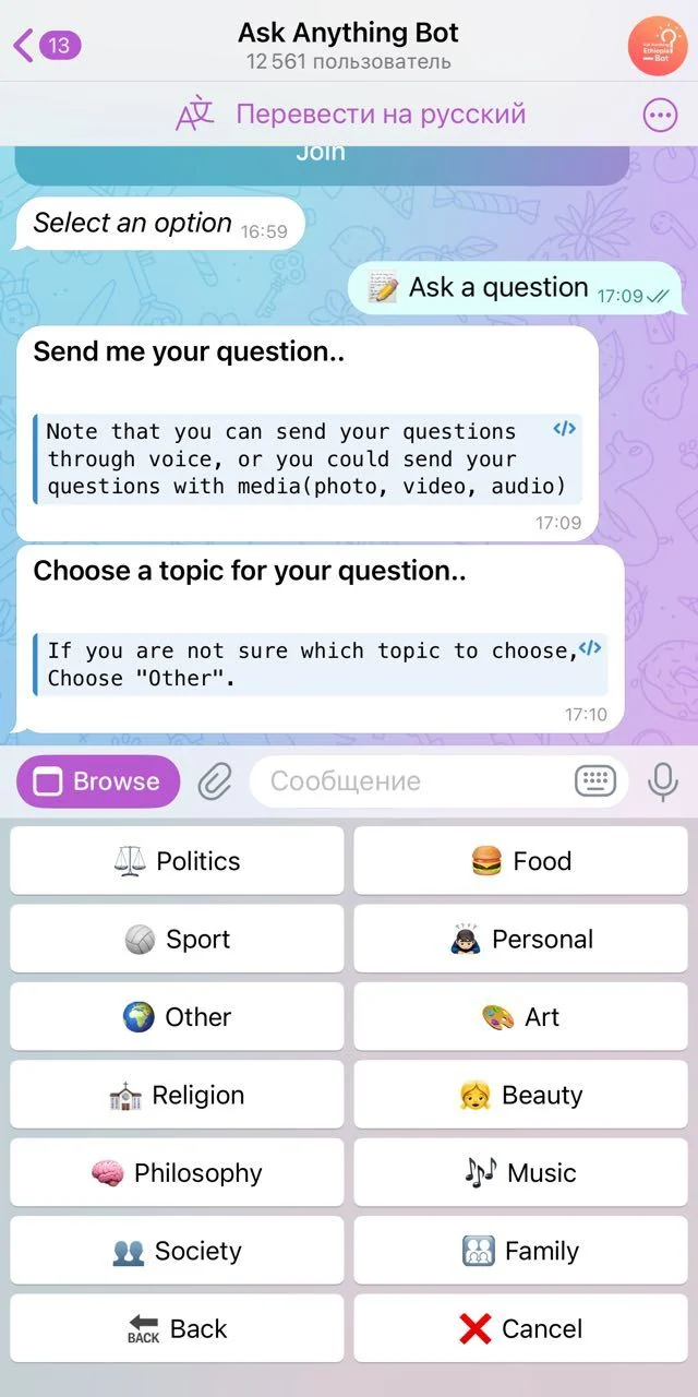 Ask Anything Bot — Превью 2