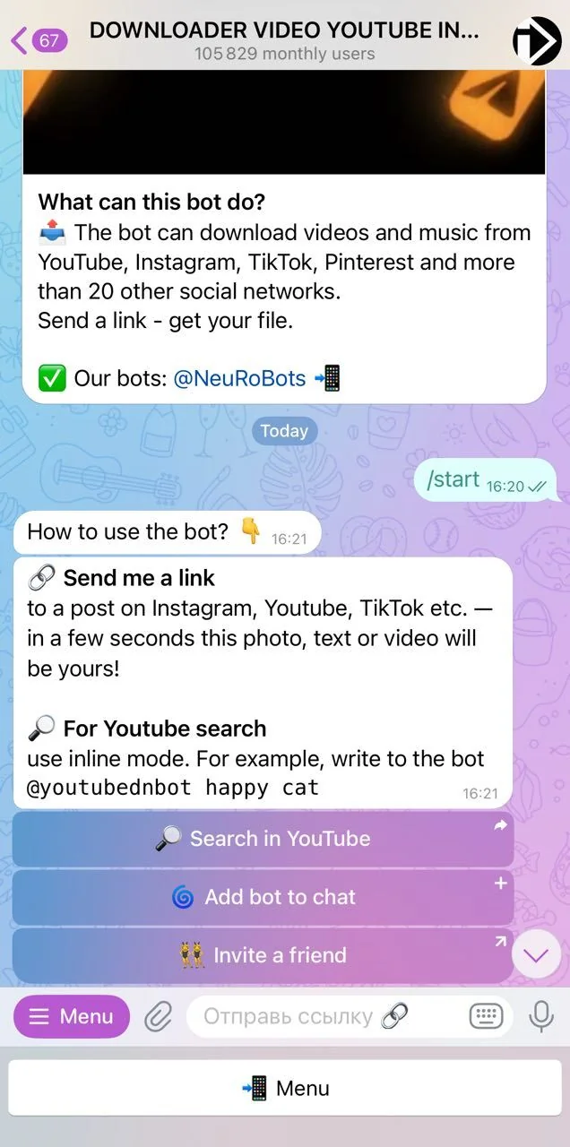 DOWNLOADER VIDEO YOUTUBE INSTAGRAM TIKTOK — Превью 1