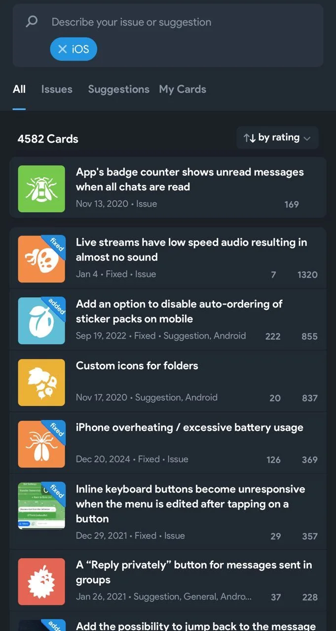 Bugs and Suggestions — Aperçu 3