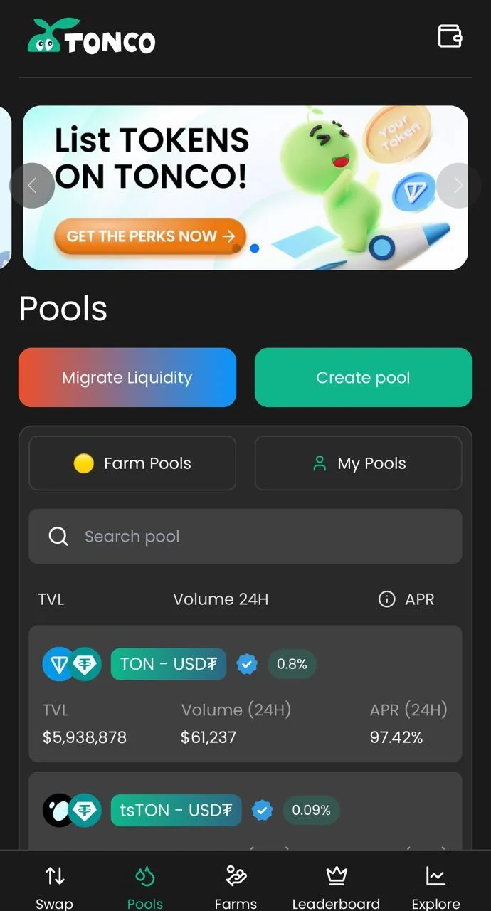 TONCO DEX App — Preview 2